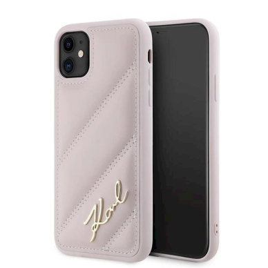 Dėklas Karl Lagerfeld Diagonal Quilted Script  iPhone 11 / Xr - Rožinis