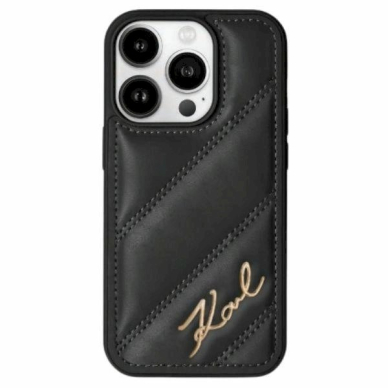 Dėklas Karl Lagerfeld Diagonal Quilted Script  iPhone 13 Pro / 13 - Juodas