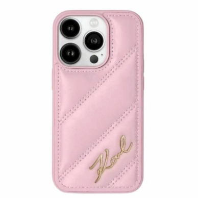 Dėklas Karl Lagerfeld Diagonal Quilted Script  iPhone 14 Pro Max - Rožinis