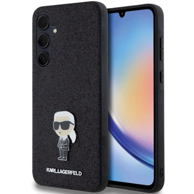 Karl Lagerfeld Fixed Glitter Ikonik Logo Metal Pin dėklas Samsung Galaxy A35 - Juodas