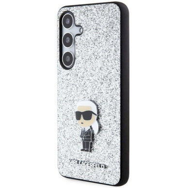 Originalus Karl Lagerfeld Dėklas Fixed Glitter Ikonik Logo Metal PinSamsung Galaxy S24+ - Sidabrinis 1