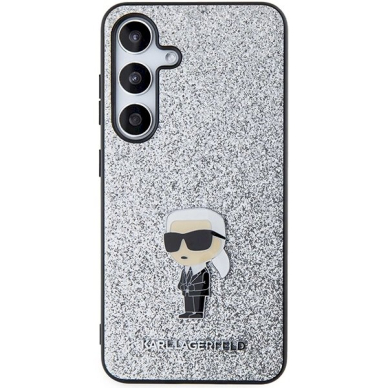 Originalus Karl Lagerfeld Dėklas Fixed Glitter Ikonik Logo Metal PinSamsung Galaxy S24+ - Sidabrinis 2