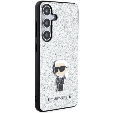 Originalus Karl Lagerfeld Dėklas Fixed Glitter Ikonik Logo Metal PinSamsung Galaxy S24+ - Sidabrinis 3