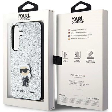 Originalus Karl Lagerfeld Dėklas Fixed Glitter Ikonik Logo Metal PinSamsung Galaxy S24+ - Sidabrinis 7