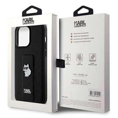 Karl Lagerfeld Gripstand Saffiano Choupette Pins Dėklas skirtas iPhone 13 Pro Max - Juodas 7