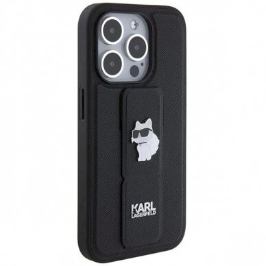 Karl Lagerfeld Gripstand Saffiano Choupette Pins Dėklas skirtas iPhone 14 Pro - Juodas 3