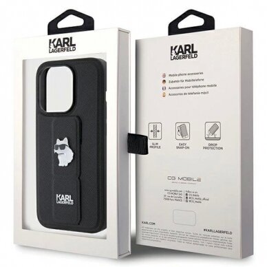 Karl Lagerfeld Gripstand Saffiano Choupette Pins Dėklas skirtas iPhone 14 Pro - Juodas 8