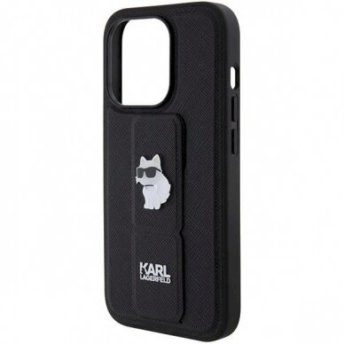 Karl Lagerfeld Gripstand Saffiano Choupette Pins Dėklas skirtas iPhone 14 Pro Max - Juodas 5