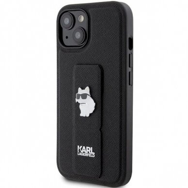 Karl Lagerfeld Gripstand Saffiano Choupette Pins Dėklas skirtas iPhone 15 - Juodas 1