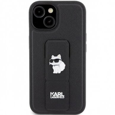 Karl Lagerfeld Gripstand Saffiano Choupette Pins Dėklas skirtas iPhone 15 - Juodas 2