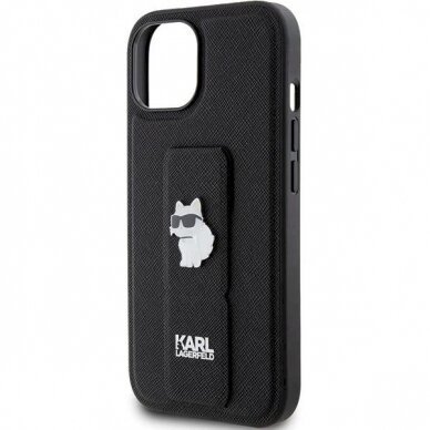 Karl Lagerfeld Gripstand Saffiano Choupette Pins Dėklas skirtas iPhone 15 - Juodas 5