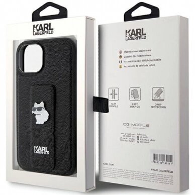 Karl Lagerfeld Gripstand Saffiano Choupette Pins Dėklas skirtas iPhone 15 - Juodas 7