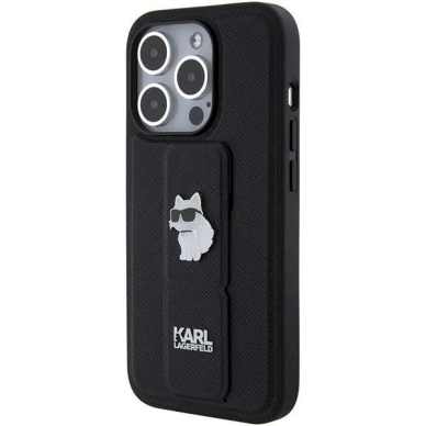 Karl Lagerfeld Gripstand Saffiano Choupette Pins Dėklas skirtas iPhone 15 Pro - Juodas 2