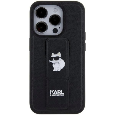 Karl Lagerfeld Gripstand Saffiano Choupette Pins Dėklas skirtas iPhone 15 Pro - Juodas 3