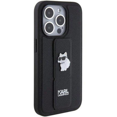 Karl Lagerfeld Gripstand Saffiano Choupette Pins Dėklas skirtas iPhone 15 Pro - Juodas 4