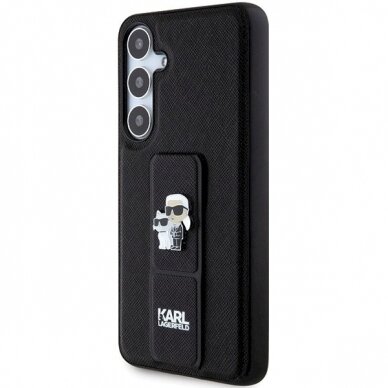 Karl Lagerfeld Gripstand Saffiano Karl Choupette Pins dėklas Samsung Galaxy S24 - Juodas 1