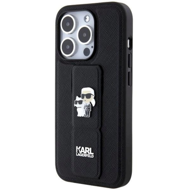 Karl Lagerfeld Gripstand Saffiano Karl&amp;Choupette Pins Dėklas skirtas iPhone 13 Pro / 13 - Juodas 1