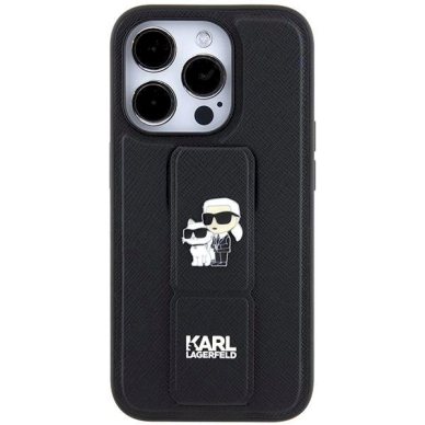 Karl Lagerfeld Gripstand Saffiano Karl&amp;Choupette Pins Dėklas skirtas iPhone 14 Pro - Juodas 2