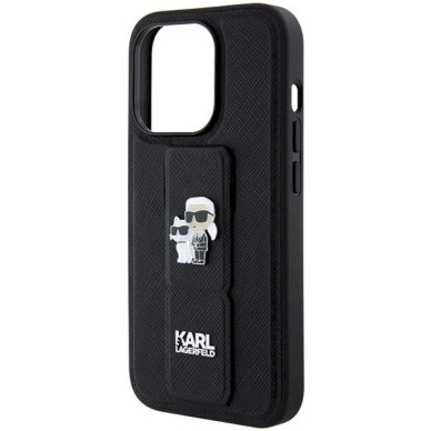 Karl Lagerfeld Gripstand Saffiano Karl&amp;Choupette Pins Dėklas skirtas iPhone 14 Pro - Juodas 5