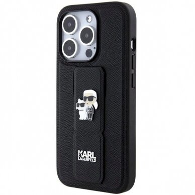 Karl Lagerfeld Gripstand Saffiano Karl&amp;Choupette Pins Dėklas skirtas iPhone 14 Pro Max - Juodas 1