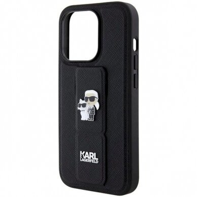 Karl Lagerfeld Gripstand Saffiano Karl&amp;Choupette Pins Dėklas skirtas iPhone 14 Pro Max - Juodas 5