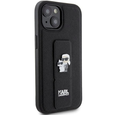 Karl Lagerfeld Gripstand Saffiano Karl&amp;Choupette Pins Dėklas skirtas iPhone 15 - Juodas 3