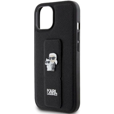 Karl Lagerfeld Gripstand Saffiano Karl&amp;Choupette Pins Dėklas skirtas iPhone 15 Plus / 14 Plus - Juodas 5