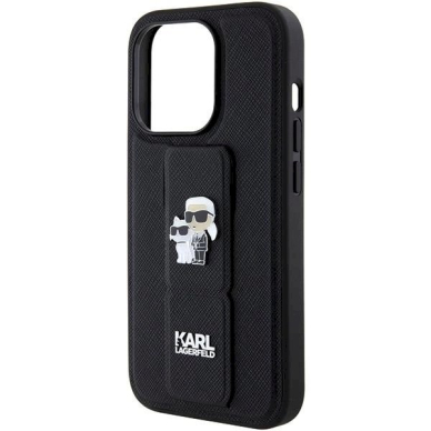 Karl Lagerfeld Gripstand Saffiano Karl&amp;Choupette Pins Dėklas skirtas iPhone 15 Pro - Juodas 6