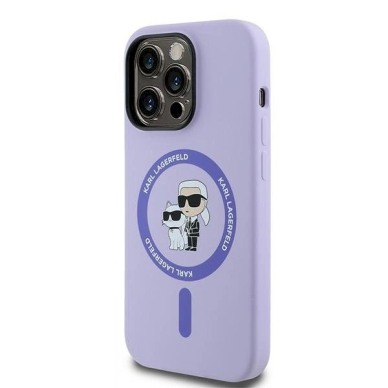 Karl Lagerfeld HC MagSafe Silicone Karl&amp;Choupette Heads Ring Dėklas iPhone 14 Pro - violetinis 1