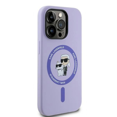 Karl Lagerfeld HC MagSafe Silicone Karl&amp;Choupette Heads Ring Dėklas iPhone 14 Pro - violetinis 3