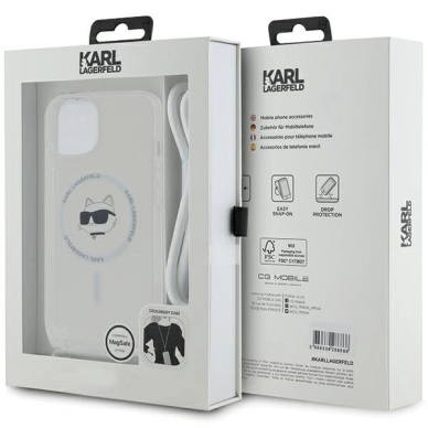 Karl Lagerfeld IML Choupette Head  Cord MagSafe dėklas iPhone 13 / 14 / 15 - Permatomas 6