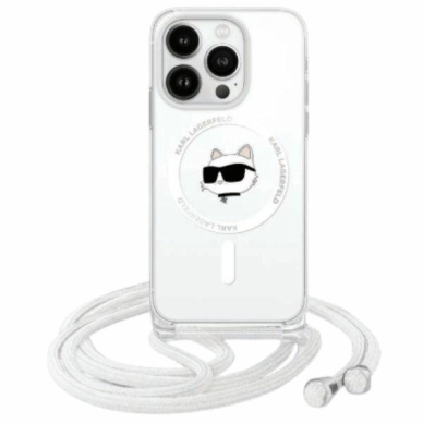 Dėklas Karl Lagerfeld IML Choupette Head  Cord Magsafe iPhone 16  - Skaidrus