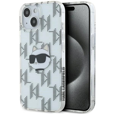 Karl Lagerfeld IML Choupette Head  Monogram dėklas iPhone 15 / 14 / 13 - Permatomas