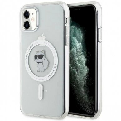 Karl Lagerfeld IML Choupette MagSafe dėklas iPhone 11 / Xr - Permatomas