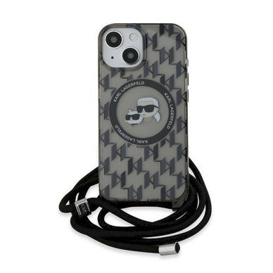 Dėklas Karl Lagerfeld IML Crossbody Monogram Karl  Choupette Head MagSafe  iPhone 15 / 14 / 13 - Juodas 1