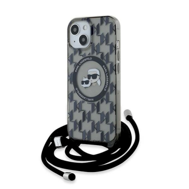 Dėklas Karl Lagerfeld IML Crossbody Monogram Karl  Choupette Head MagSafe  iPhone 15 / 14 / 13 - Juodas