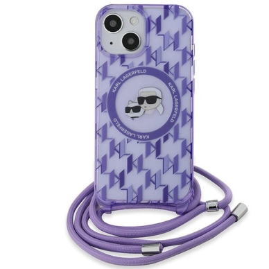 Dėklas Karl Lagerfeld IML Crossbody Monogram Karl  Choupette Head MagSafe  iPhone 15 / 14 / 13 - Violetinis 1