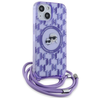 Dėklas Karl Lagerfeld IML Crossbody Monogram Karl  Choupette Head MagSafe  iPhone 15 / 14 / 13 - Violetinis 2