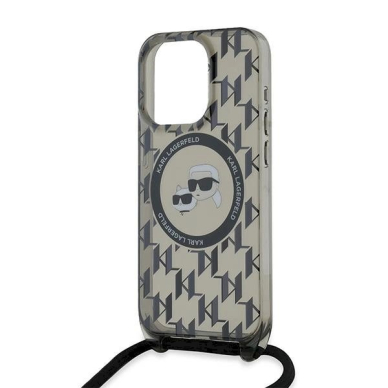 Dėklas Karl Lagerfeld IML Crossbody Monogram Karl  Choupette Head MagSafe  iPhone 15 Pro - Juodas 4