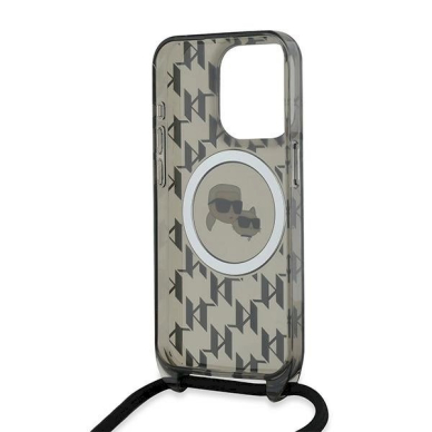 Dėklas Karl Lagerfeld IML Crossbody Monogram Karl  Choupette Head MagSafe  iPhone 15 Pro - Juodas 5