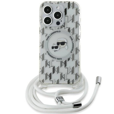 Karl Lagerfeld IML Crossbody Monogram Karl  Choupette Head MagSafe dėklas iPhone 15 Pro Max - Permatomas