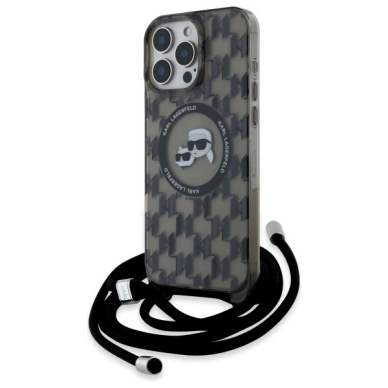 Dėklas Karl Lagerfeld IML Crossbody Monogram Karl  Choupette Head MagSafe  iPhone 16 Pro - Juodas