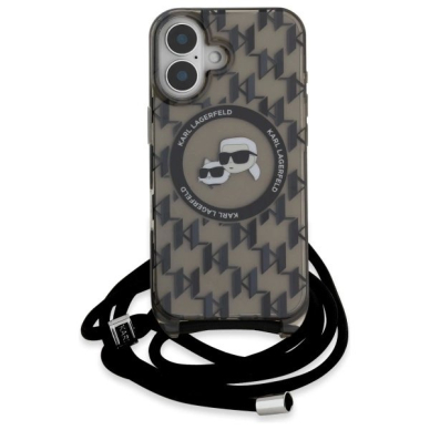 Dėklas Karl Lagerfeld IML Crossbody Monogram Karl  Choupette Head MagSafe iPhone 16  - Juodas 1