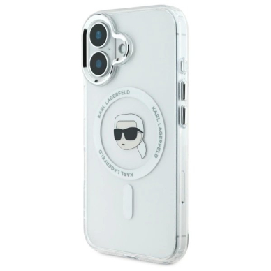 Dėklas Karl Lagerfeld IML Metal Karl Head MagSafe  iPhone 16 Plus - Baltas 1