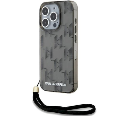 Karl Lagerfeld IML Mono KL Pattern  Cord dėklas iPhone 15 Pro - Juodas