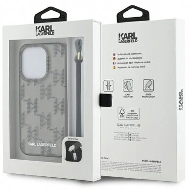 Karl Lagerfeld IML Mono KL Pattern  Cord dėklas iPhone 15 Pro Max - Juodas 6