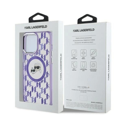 Dėklas Karl Lagerfeld IML Monogram Karl  Choupette Head MagSafe  iPhone 15 Pro Max - Violetinis 4