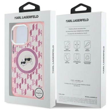 Dėklas Karl Lagerfeld IML Monogram Karl  Choupette Head MagSafe iPhone 16 Pro  - Rožinis 7