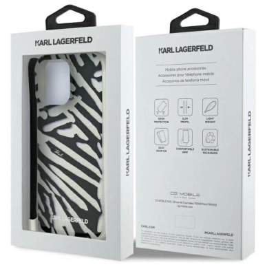 Dėklas Karl Lagerfeld IML Zebra Pattern  Cord iPhone 16 Pro  - Juodas 6