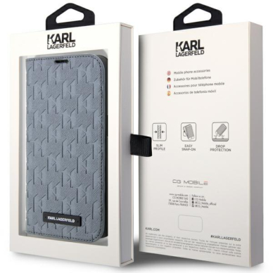 Dėklas Karl Lagerfeld Saffiano Monogram KLBKP14LSAKLHPG iPhone 14 Pro Sidabrinis 6